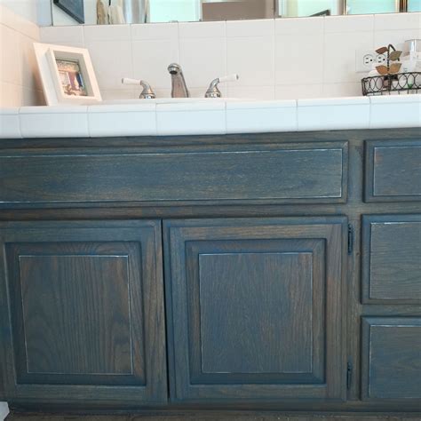 Blue Glazed Cabinets Dark Wood Kitchen Cabinets White Countertops