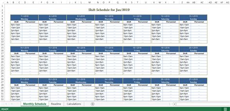 Monthly Employee Shift Schedule Template Tutoreorg Master Of Documents