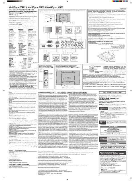 Nec Multisync V422 Setup Manual Pdf Download Manualslib
