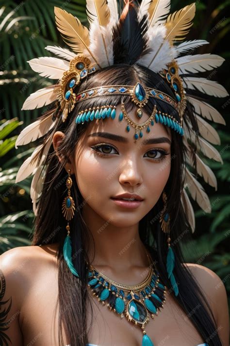 premium ai image beautiful sexy native american woman in traditional tribal costume