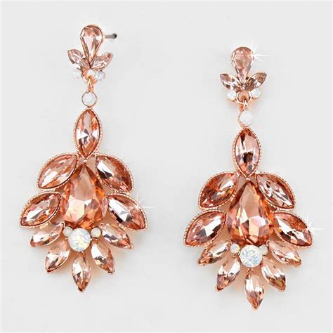 Vintage Inspired Peach White Opal Crystal Chandelier Earrings