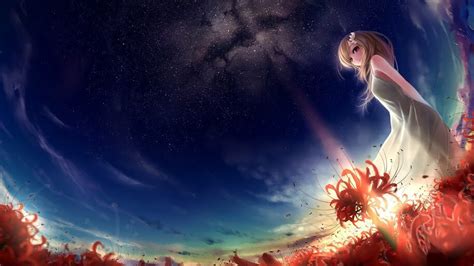 Anime Girl Scenery Sunrise Night Sky 4k 275 Wallpaper