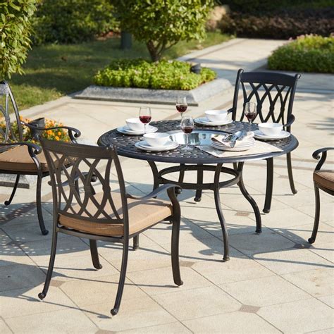 Capri 5 Piece Cast Aluminum Patio Dining Set W 52 Inch Round Table By