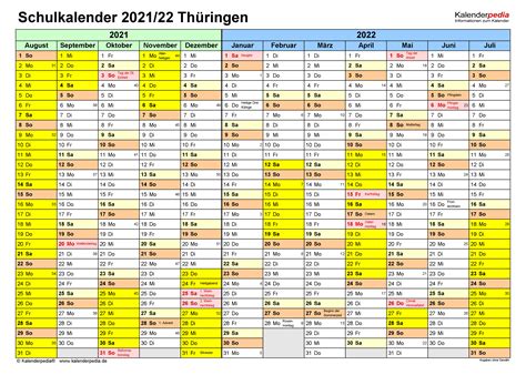 Cetak glider kalender kosong januari 2021. Schulkalender 2021/2022 Thüringen für Excel