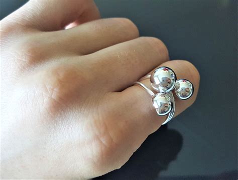 Sterling Silver 925 Ring Three Balls Stylish Geometric Modern Ring