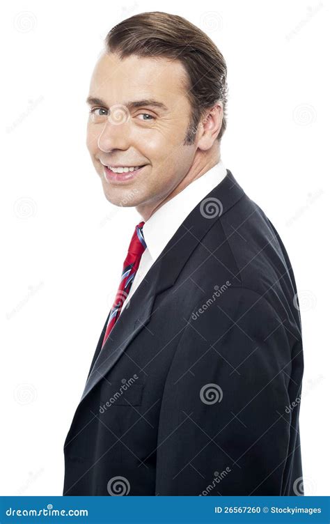 Side Pose Of Smiling Caucasian Business Person Stock Photo Image Of
