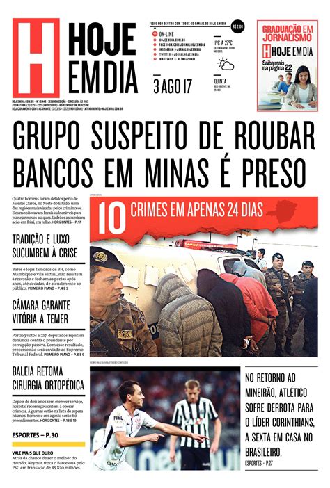 capa do dia 03 08 2017 hojeemdia jornal noticias news newspaper