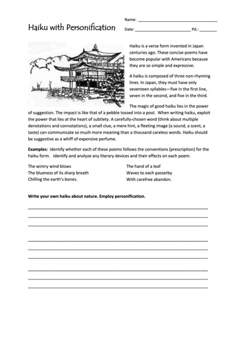 Haiku poets call this a sketch or shasei. Haiku With Personification Worksheet printable pdf download