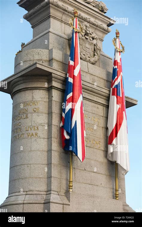 The Rochdale Cenotaph War Memorial With Carved Stone Flags Designed