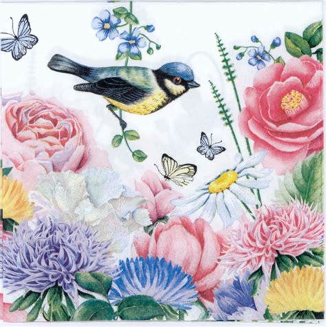Decorative Paper Napkins Of Bird In The Delightful Spring Garden