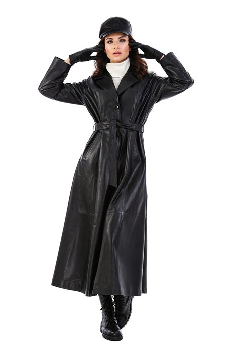 Black Women Leather Trench Coat Genuine Leather Long Coat
