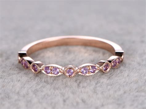 Mashaun and elvis's georgia wedding color scheme was inspired by their birthstone colors, amethyst for mashaun and aquamarine for elvis in march. Amethyst Wedding Ring 14k Rose Gold Antique Art Deco Half ...