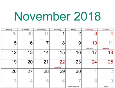 November 2018 Calendar With Holidays Festivals Observances Calendarbuzz