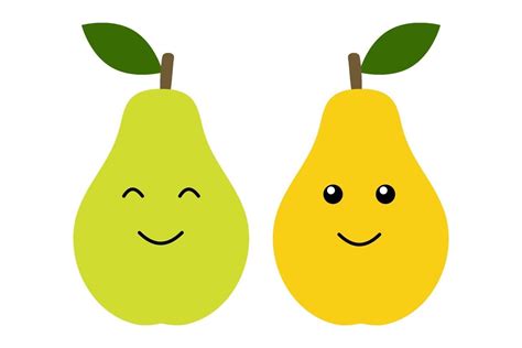 Green And Yellow Pear Cute Smiling Kawaii Child Character Happy Food