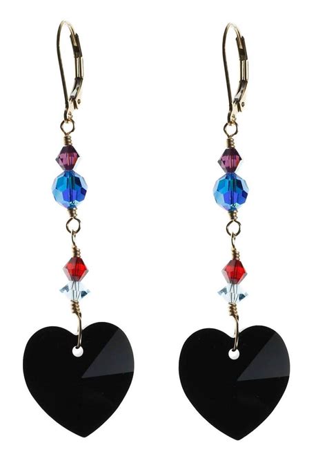 Black Heart Crystal Earrings • Finest 14k Gold Filled Metal Throughout