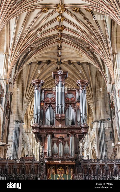 Pipe Organ Inside The Exeter Cathedral Devon England Uk Stock Photo