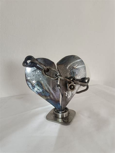 Metal Heart Sculpture Broken Heart Art Industrial Decor Etsy