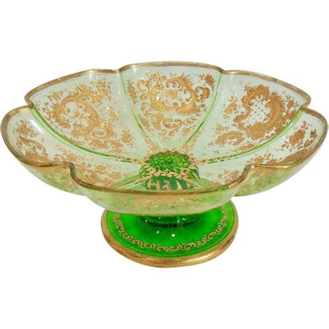 Moser Bohemian Green Glass Compote Green Glass Moser Glass