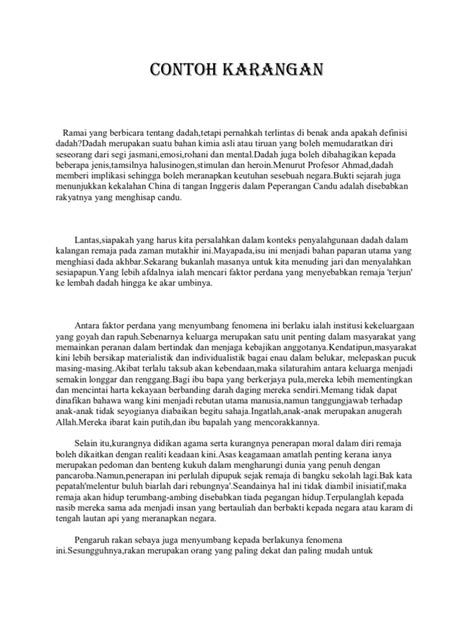 Bahsa melayu standard tingkatan 4. Contoh Karangan Anti Dadah