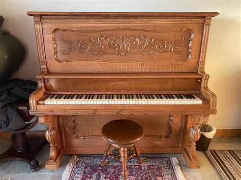 Antique Howard Upright Cabinet Grand Piano Tiger Oak Wood Circa 1900 Ebay