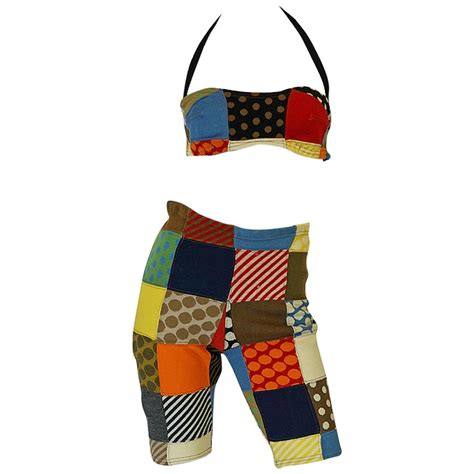 Rare Ss 1963 Patchwork Rudi Gernreich Bathing Set W Fringe Belt