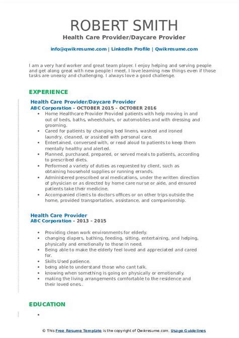 Health Care Provider Resume Samples Qwikresume