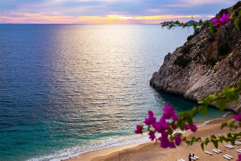 Beautiful Sunset In Kaputas Beach On Mediterranean Sea Turkey Stock