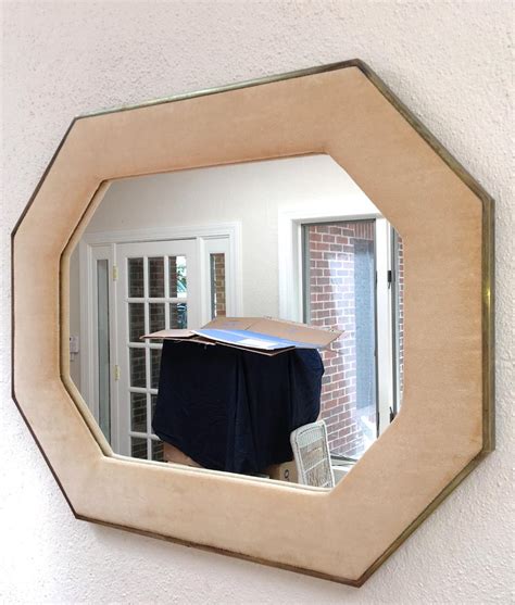 Brass Framed Upholstered Octagonal Mirror By John Widdicomb For Sale At 1stdibs