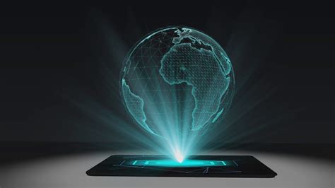 World Map Projection Futuristic Holographic Display Tablet Hologram