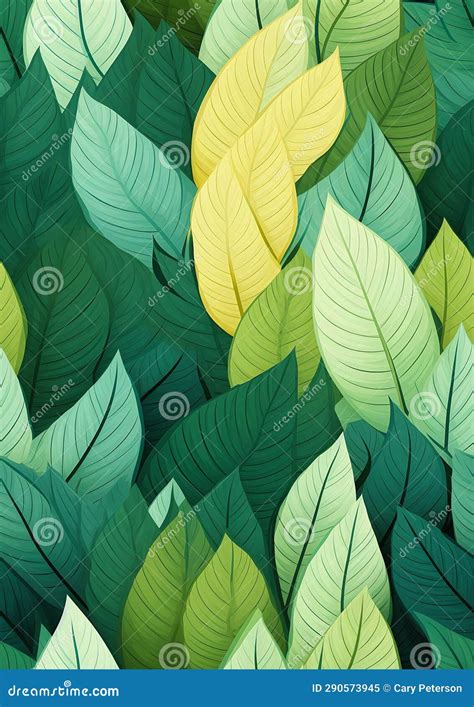 Closeup Of Green And Yellow Leaves With Stunning Illustration De Stock