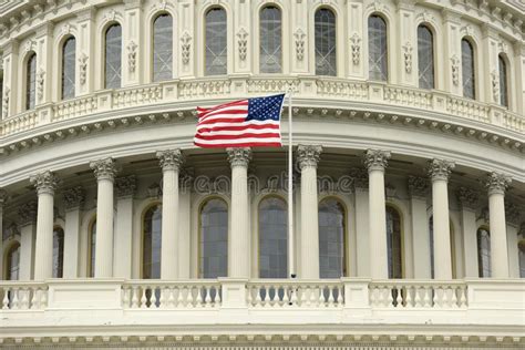 Us Flag On The Dome Of United States Capitol Building Stock Image