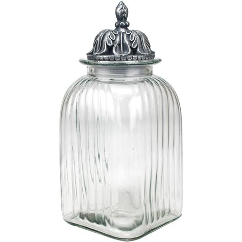 Stonebriar Collection Large Fluted Glass Canister With Decorative Lid