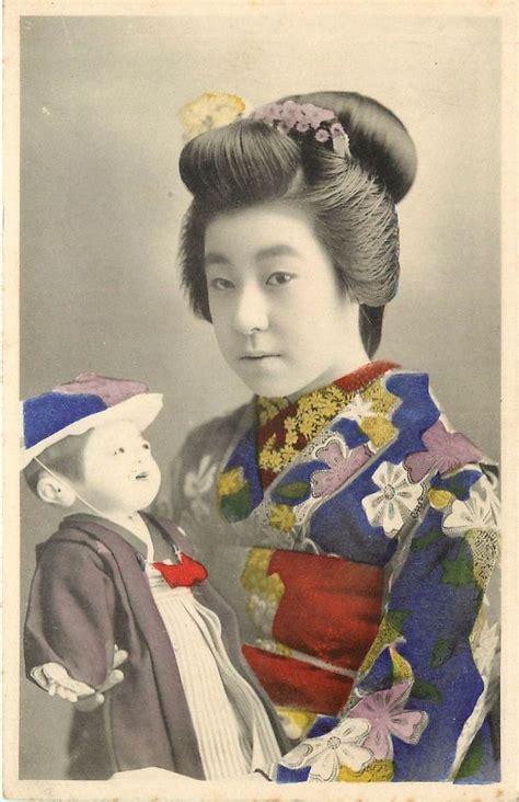 Vintage Lithographed Pc Japanese Woman Traditional Hair Dress W Bisque Doll Japanese Women