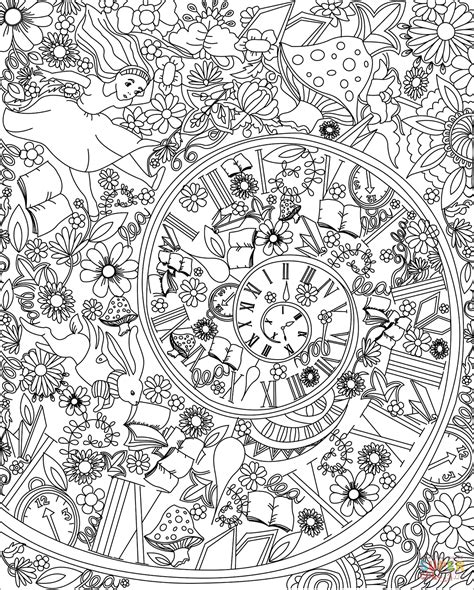 Alice Falling Down The Rabbit Hole Coloring Page Free Printable