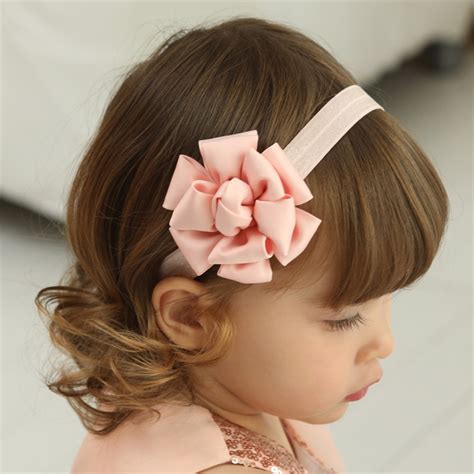 New Baby Flower Headband Pink Ribbon Hair Bands Handmade Diy Headwear