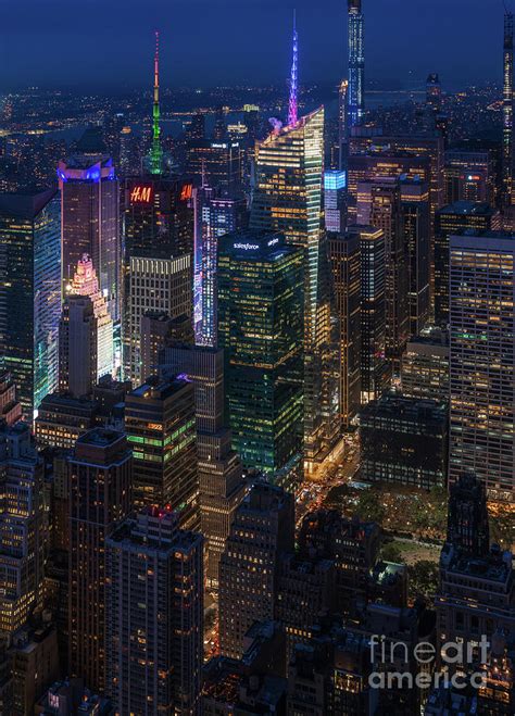 Night Lights New York City Times Square From Above Photograph By Mike