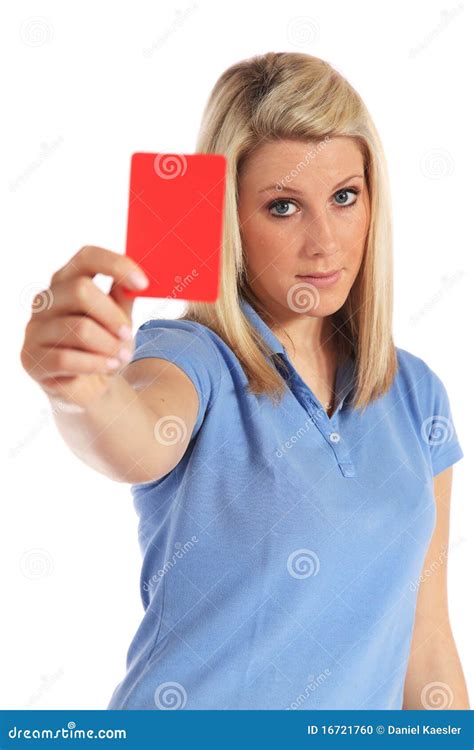 Young Woman Showing A Red Card Stock Photo Image Of Woman