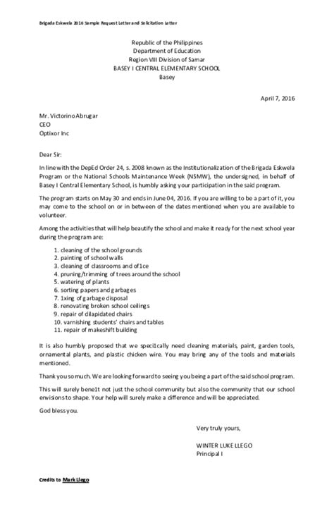 Doc Brigada Eskwela Sample Request Letter And Solicitation Letter