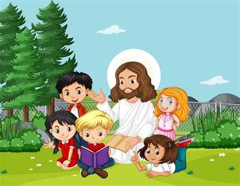 Jesus With Children In The Park 1337994 Vector Art At Vecteezy
