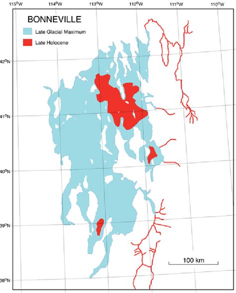 Map Of The Extent Of Late Holocene Lakes In The Bonneville Basin With