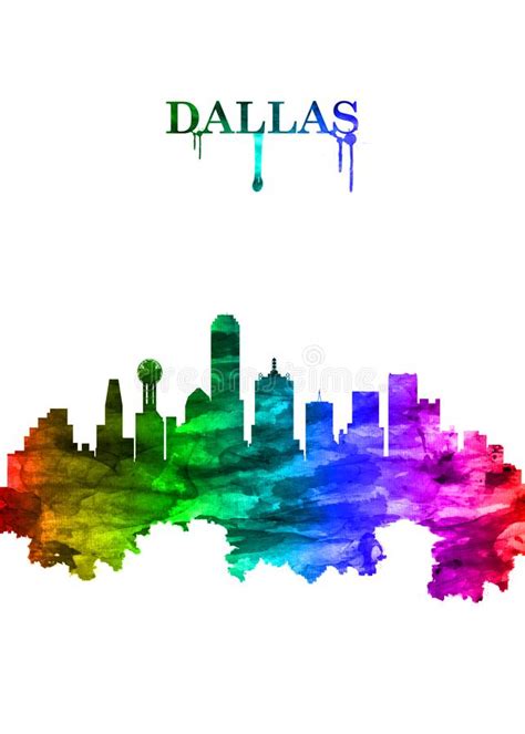 Dallas Texas Skyline Portrait Rainbow Stock Illustration Illustration