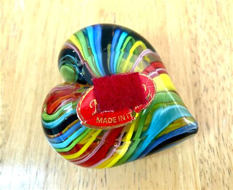 Vintage Murano Heart Shaped Hand Blown Art Glass Paperweight Etsy