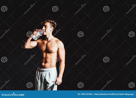Shirtless Muscular Man Drinking Water Stock Photo Image Of