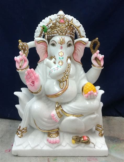 White Marble Painted Ganesh Statue Size 18 Inch Rs 35000 Piece Id
