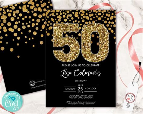 Diy 50th Birthday Confetti Invitation Printable Template Etsy Ireland