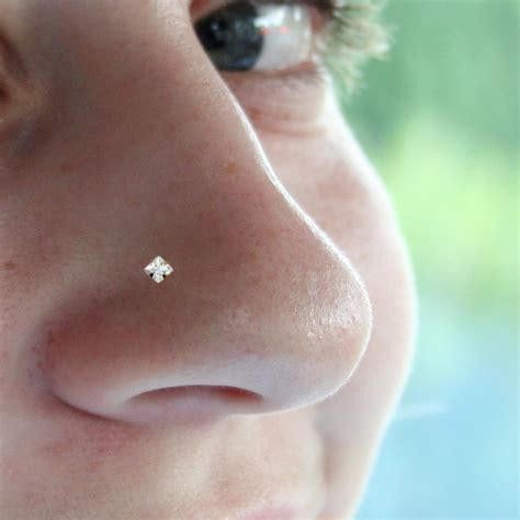 9ct Gold Nose Stud With Square Cubic Zirconia Stone Cz Nose Etsy