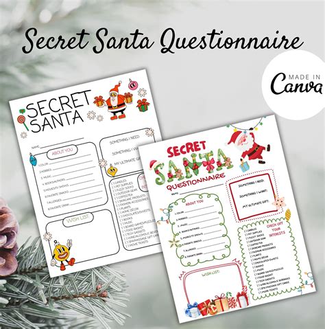 Secret Santa Questionnaire Christmas Party Work Secret Santa Secret