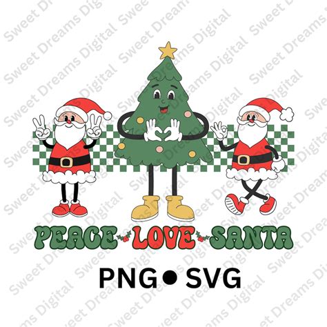 Peace Love Santa Svg Santa Claus Svg Retro Christmas Png Etsy
