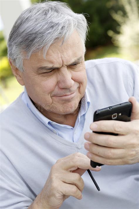 Senior Man Using Smartphone Stock Image Image Of Handsome