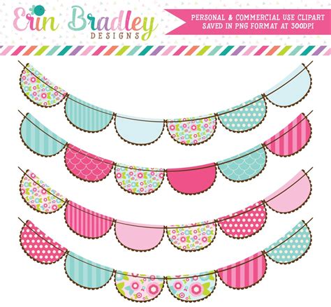 Pink And Blue Flowers Bunting Clipart Commercial Use Digital Etsy